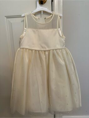 American Dream- Classic Ivory Pearl-Trim Girls' Dress